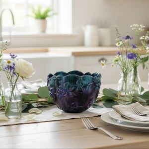 HANDCRAFTED Iridescent Floral Upcycled Bowl HANDPAINTED Tabletop Art Decor